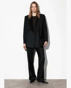 Smoking-Blazer Aus Wollsatin Schwarz
