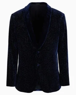 Smokingjacke aus Samt mit Strass und Schalkragen Capsule Blau