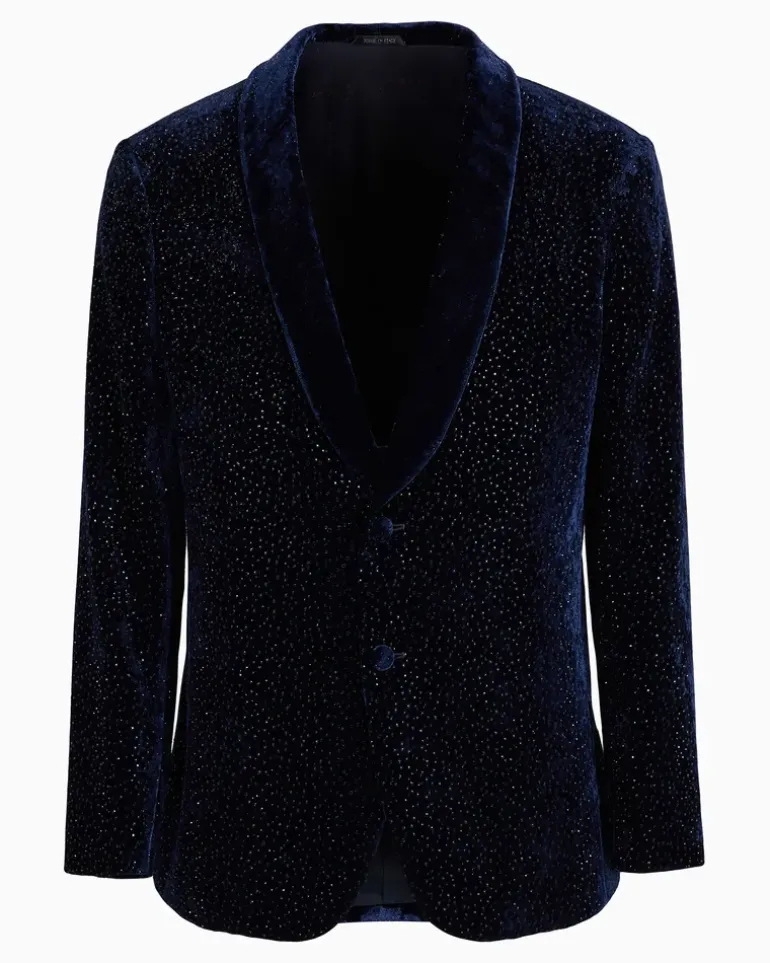 Smokingjacke aus Samt mit Strass und Schalkragen Capsule Blau