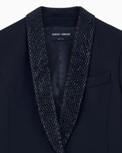 Smokingjacke aus Seidencady mit Strass am Revers Gemustert