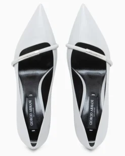 Spitze Pumps aus Leder mit Riemen und Stiletto-Absatz Grau