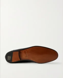 Steven Grosgrain-Trimmed Croc-Effect Leather Loafers Black