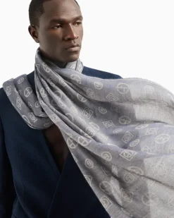 Stola aus Kaschmir in Jacquard-Stoff-Verarbeitung Blau