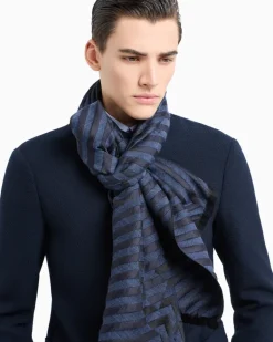 Stola aus Seide und Schurwolle in Jacquard-Verarbeitung Blau