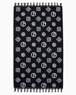 Strandhandtuch aus Baumwoll-Frottee mit durchgehendem Jacquard-Logo Blau