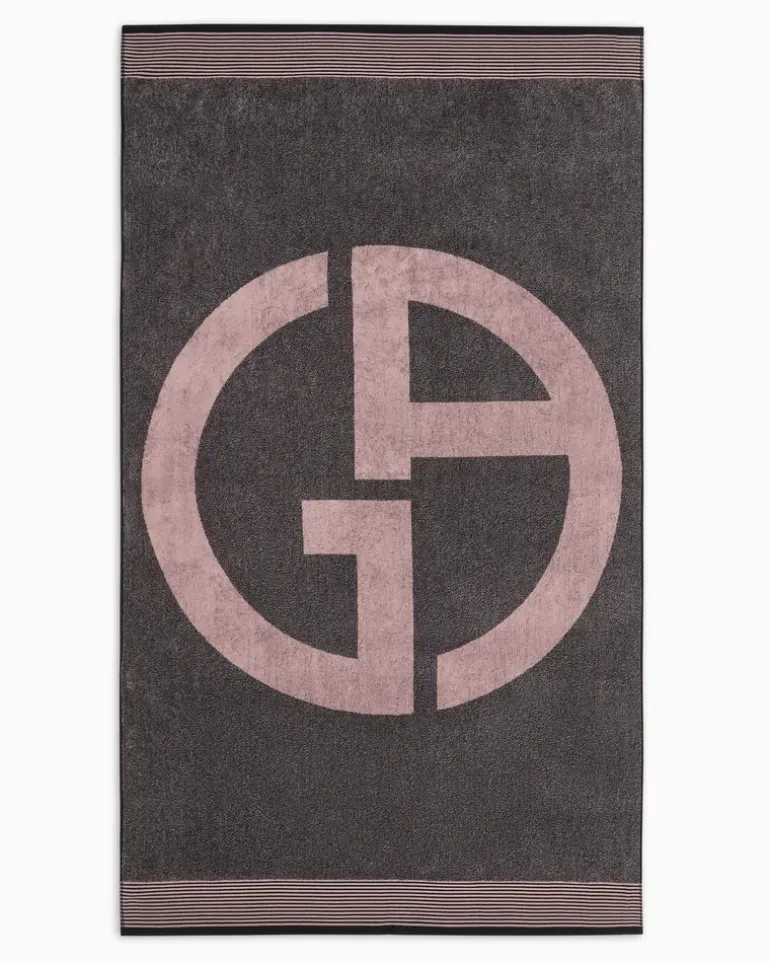 Strandtuch aus Baumwolle mit Jacquard-Stoff-Logo Pink