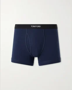 Stretch Cotton-Blend Jersey Boxer Briefs Blue