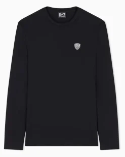 Stretchjersey Langarmshirt mit Schildlogo Premium Shield Schwarz