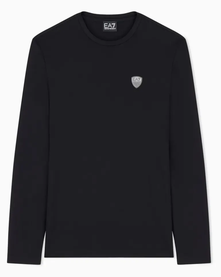 Stretchjersey Langarmshirt mit Schildlogo Premium Shield Schwarz