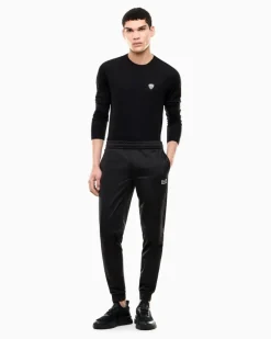 Stretchjersey Langarmshirt mit Schildlogo Premium Shield Schwarz