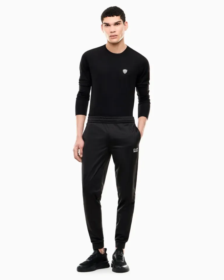 Stretchjersey Langarmshirt mit Schildlogo Premium Shield Schwarz