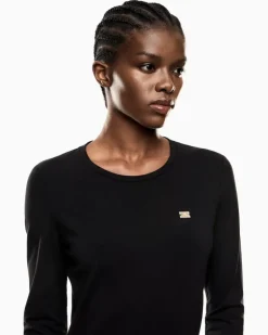 Stretchjersey Langarmshirt aus Baumwolle Core Lady Schwarz