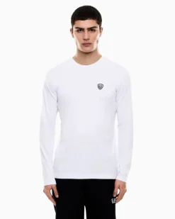 Stretchjersey Langarmshirt mit Schildlogo Premium Shield Weiß