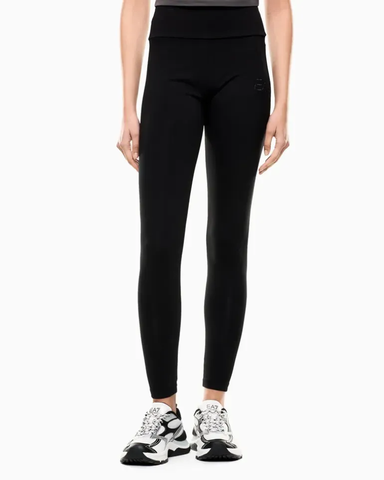 Stretchjersey Leggings mit hoher Taille der Logo Series Schwarz
