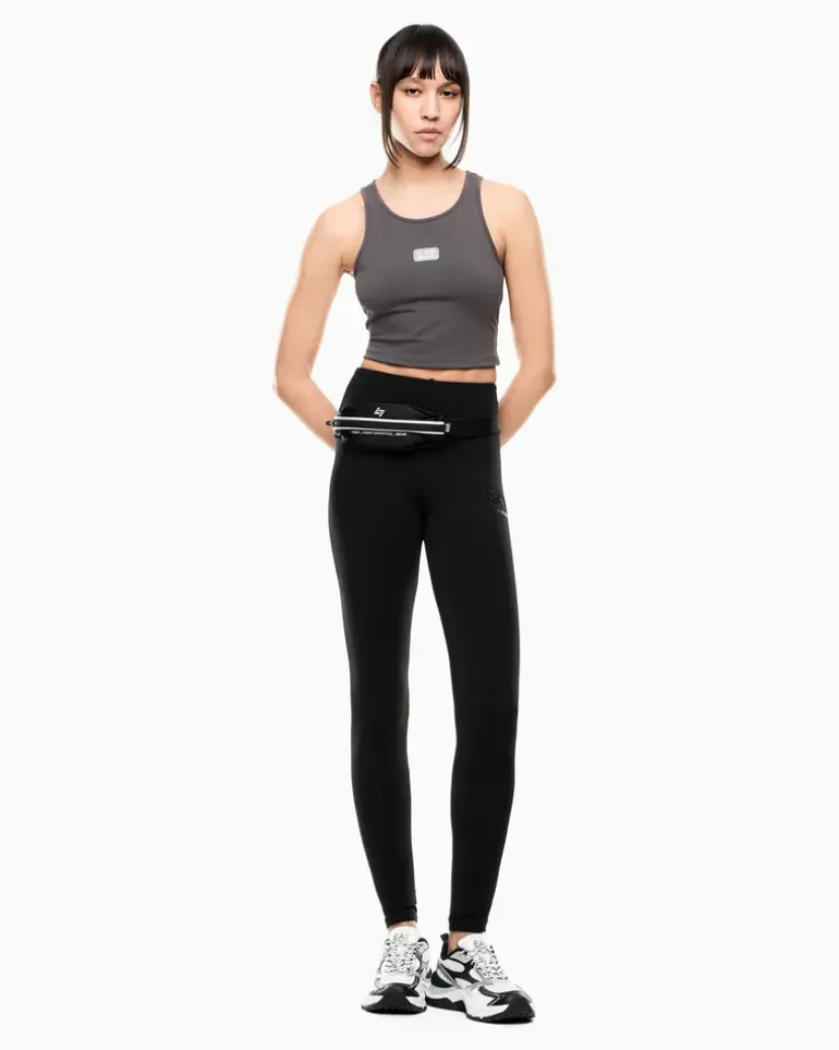 Stretchjersey Leggings mit hoher Taille der Logo Series Schwarz