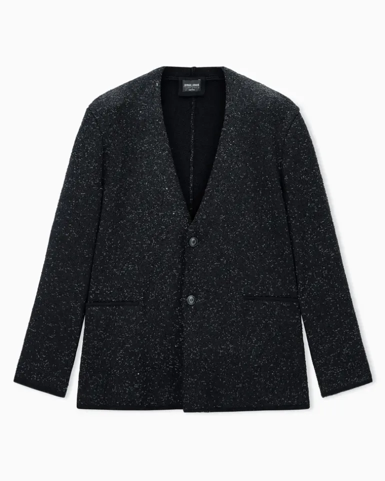 Strickblazer Giorgio's aus gesprenkelter Kaschmirmischung Schwarz
