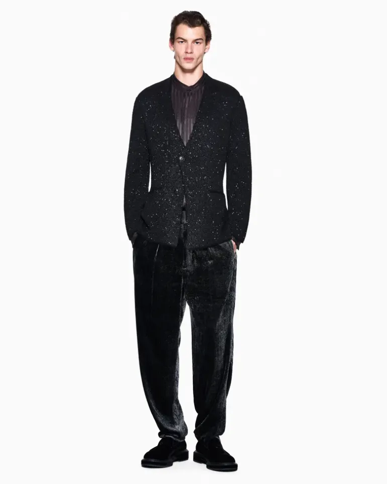 Strickblazer Giorgio's aus gesprenkelter Kaschmirmischung Schwarz