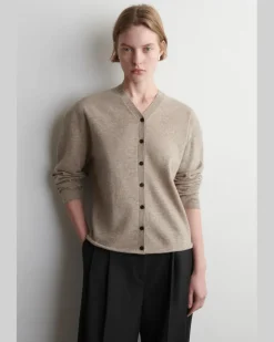Strickjacke Aus Merinowolle Mit V-Ausschnitt Beige
