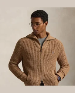 Strickjacke aus Waffelpiqué Brown