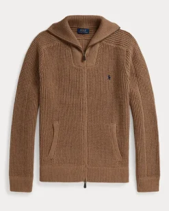 Strickjacke aus Waffelpiqué Brown