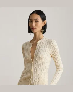 Strickjacke mit Zopfmuster Cream