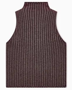 Stricktop Rollkragentop aus gerippter Viskose mit Lurex