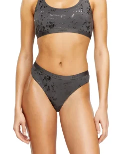 String-Tanga aus Stretch-Baumwolle mit Metallic-Effekt - Strings - Damen - Grau