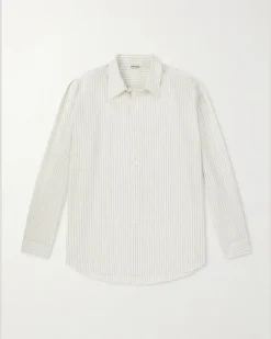 Striped Wool-Poplin Shirt Neutrals