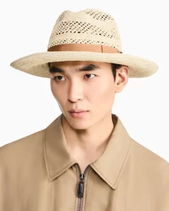 Strohhut mit Lochmuster Beige