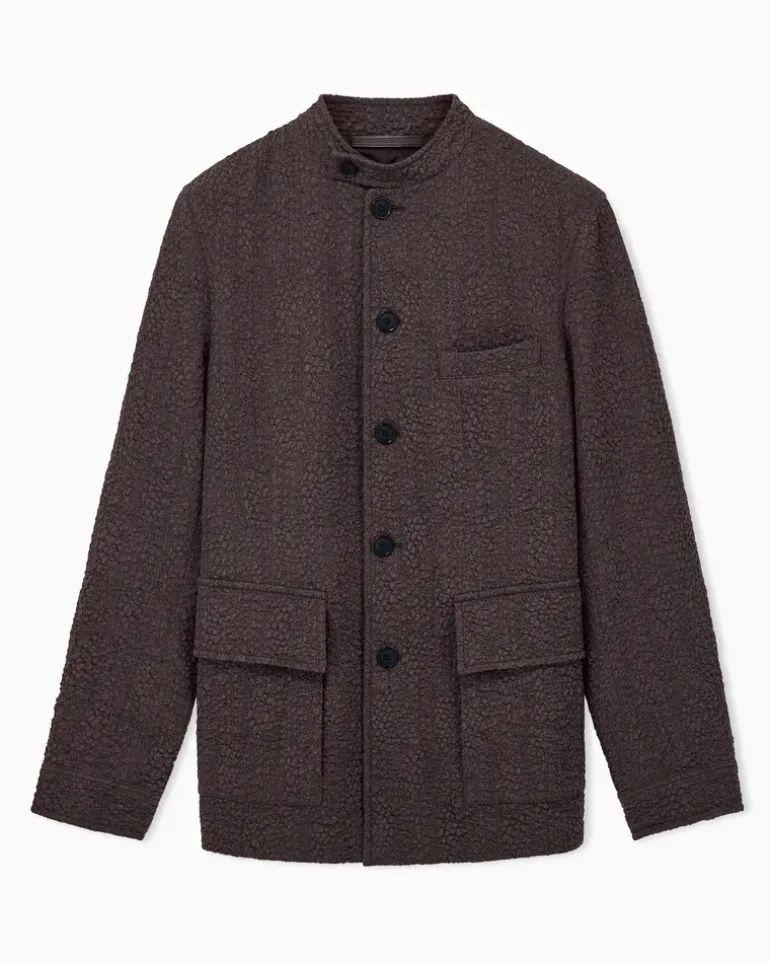 Strukturierter Blazer aus Wollmischung mit Stehkragen Grau