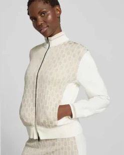 Sweatjacke aus Viskose-Mix mit Zweiwege-Reißverschluss Offwhite