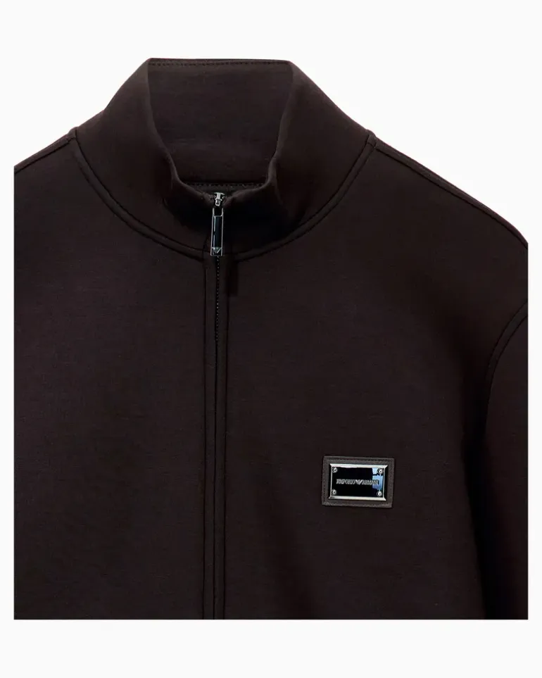 Sweatjacke im Regular Fit aus Modal-Fleece mit Stehkragen Braun