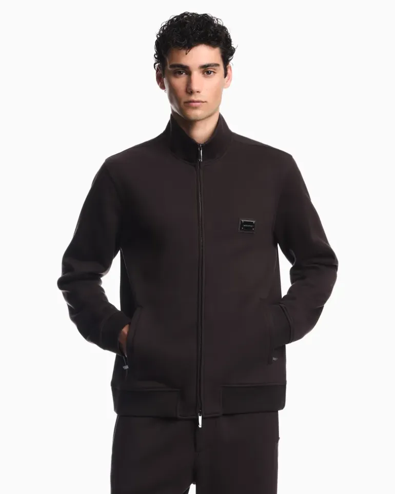 Sweatjacke im Regular Fit aus Modal-Fleece mit Stehkragen Braun