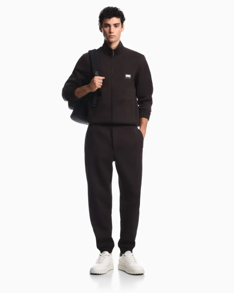 Sweatjacke im Regular Fit aus Modal-Fleece mit Stehkragen Braun