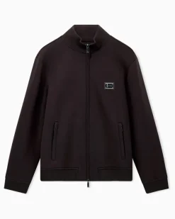 Sweatjacke im Regular Fit aus Modal-Fleece mit Stehkragen Braun