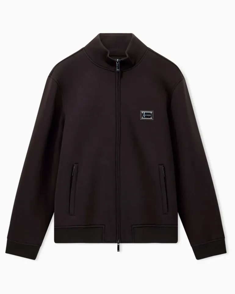 Sweatjacke im Regular Fit aus Modal-Fleece mit Stehkragen Braun