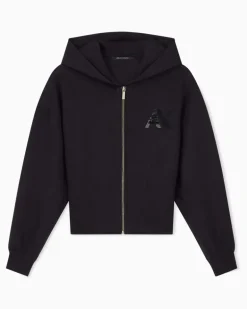 Sweatjacke im Regular Fit mit Kapuze und Reißverschluss Schwarz