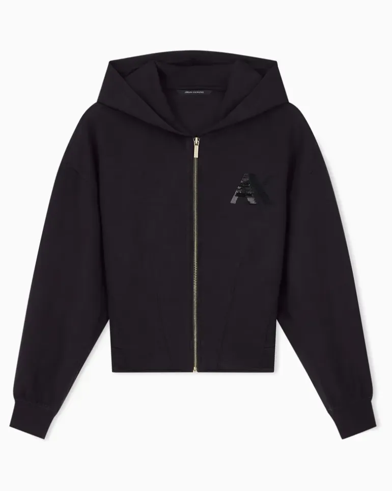 Sweatjacke im Regular Fit mit Kapuze und Reißverschluss Schwarz