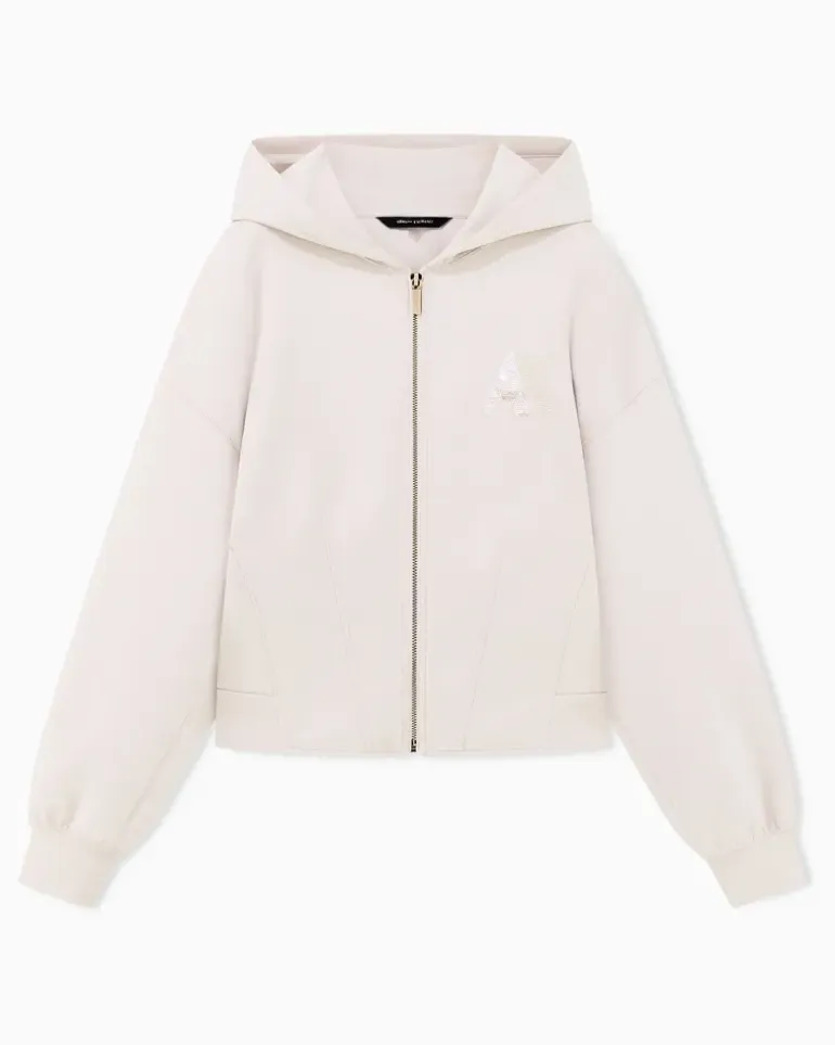 Sweatjacke im Regular Fit mit Kapuze und Reißverschluss Beige