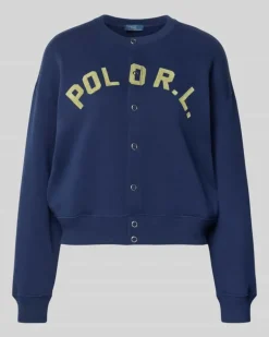 Sweatjacke mit Label-Print und Knopfleiste Marine