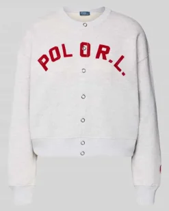 Sweatjacke mit Label-Print und Knopfleiste Hellgrau