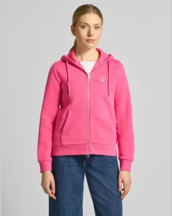 Sweatjacke mit Zweiwege-Reißverschluss und Label-Patch Pink