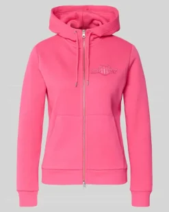 Sweatjacke mit Zweiwege-Reißverschluss und Label-Patch Pink