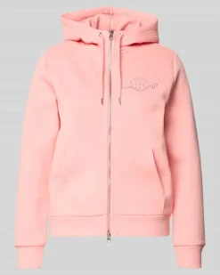 Sweatjacke mit Zweiwege-Reißverschluss und Label-Stitching Hellrosa