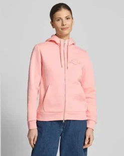 Sweatjacke mit Zweiwege-Reißverschluss und Label-Stitching Hellrosa