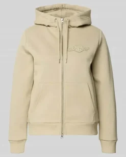 Sweatjacke mit Zweiwege-Reißverschluss und Label-Stitching Sand