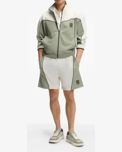 Sweatshirtjacke in Colour-Block-Optik - Grün