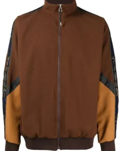 Sweatshirtjacke in Colour-Block-Optik - Braun