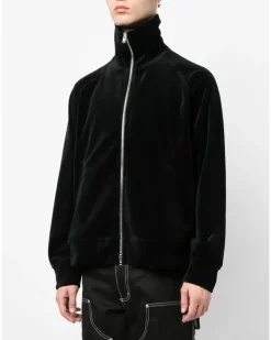 Sweatshirtjacke in Samtoptik - Schwarz