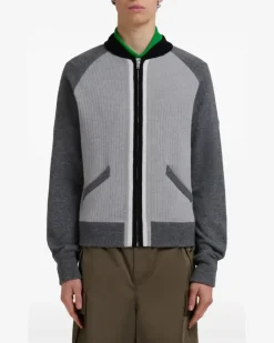 Sweatshirtjacke mit geripptem Einsatz - Grau